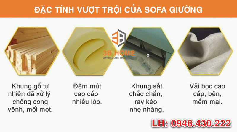 ĐẶC TÍNH VƯỢT TRỘI CỦA SẢN PHẨM SOFA GIƯỜNG 3B HOME