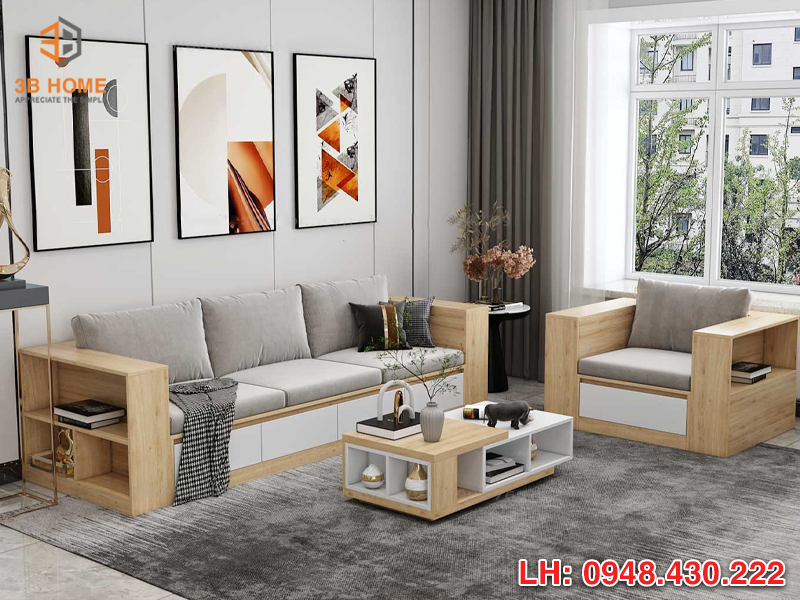 sofa gỗ bọc đệm cho nhà thêm ấm cúng