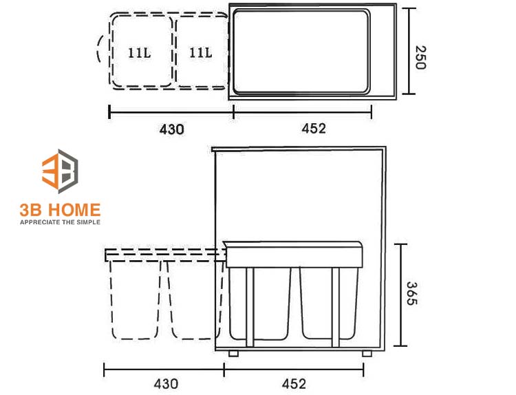 Thùng rác âm tủ TR 2 